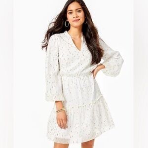 lilly pulitzer joella silk dress coconut gold metallic